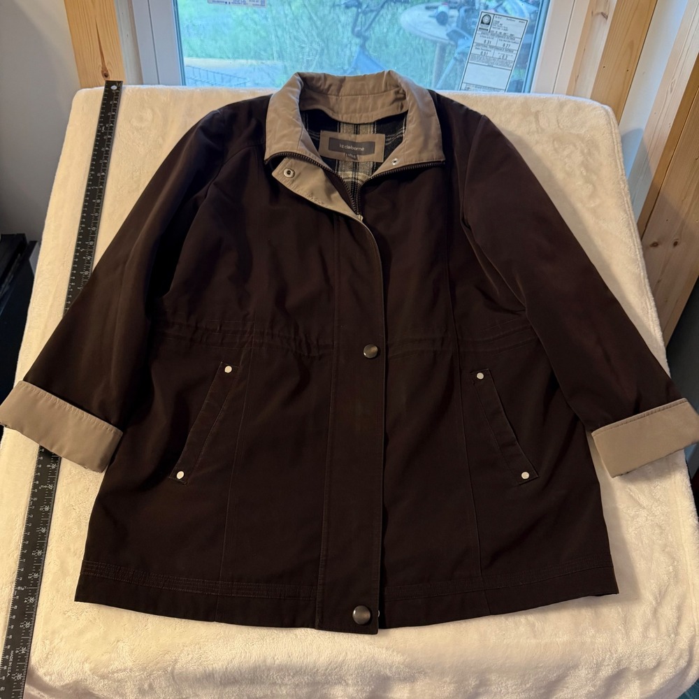 Liz Claiborne Vintage Brown Barn Jacket Plaid Lined Utility Coat Large